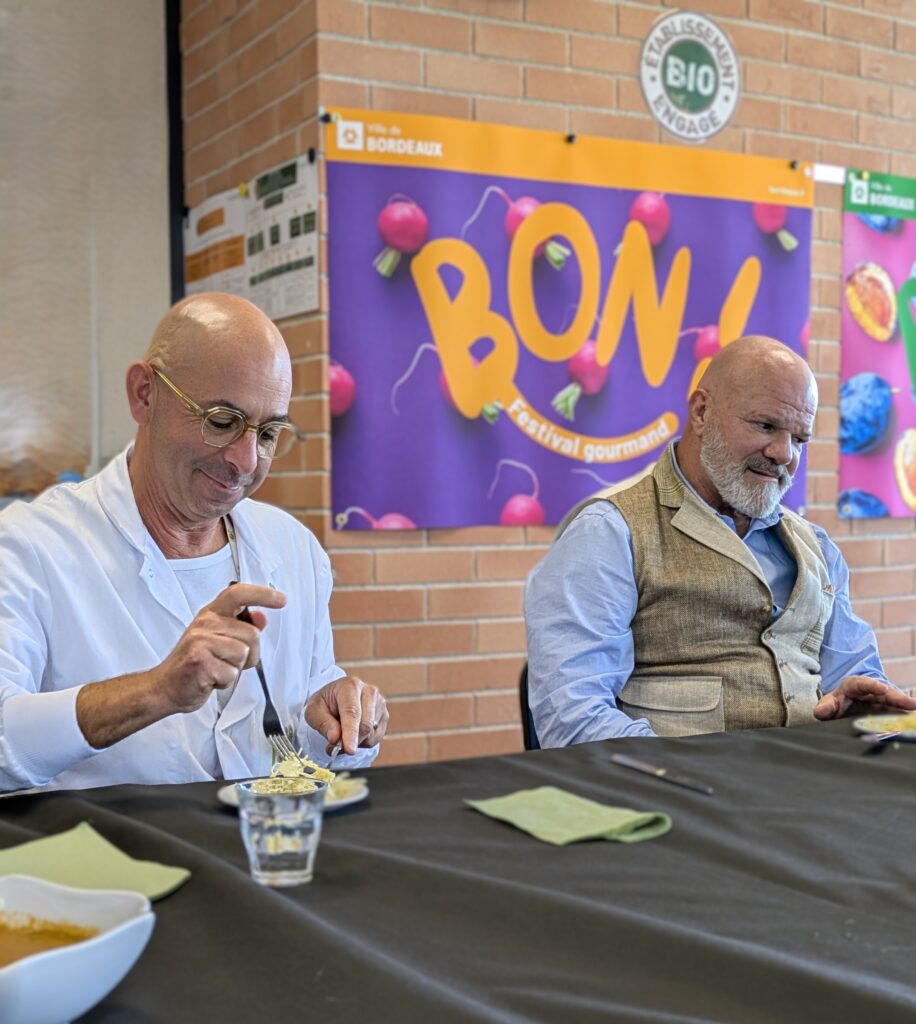 Dégustation des recettes retravaillées avec le Chef Philippe Etchebest dans le cadre du Festival Bon à Bordeaux et de la Semaine du goût à Mérignac